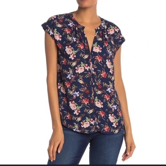 Philosophy Dark Blue Floral Blouse - Picture 1 of 4